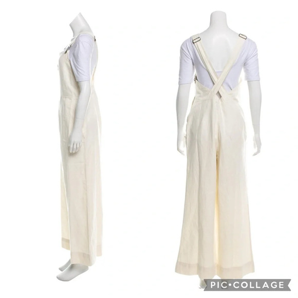 NEW Apiece Apart Caterina Overalls Cream Wide Leg Apron Jumper 8 Cotton Linen - Picture 4 of 13